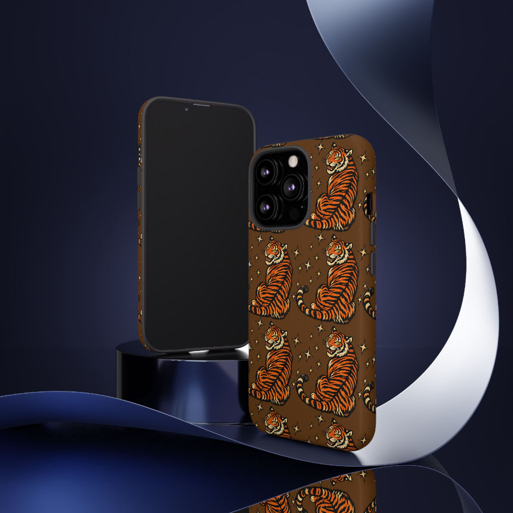 Tiger Pattern Phone Case — Retro Brown Vintage Tiger Print Tough Case