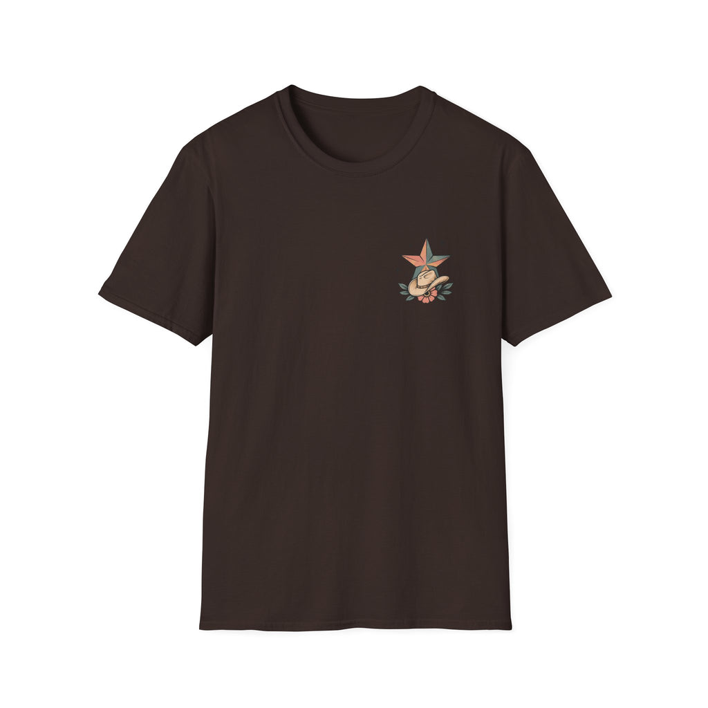 “I Will Succeed Because I’m Insane” Female Bull Rider Star Tee — Western Tattoo Pocket T-Shirt