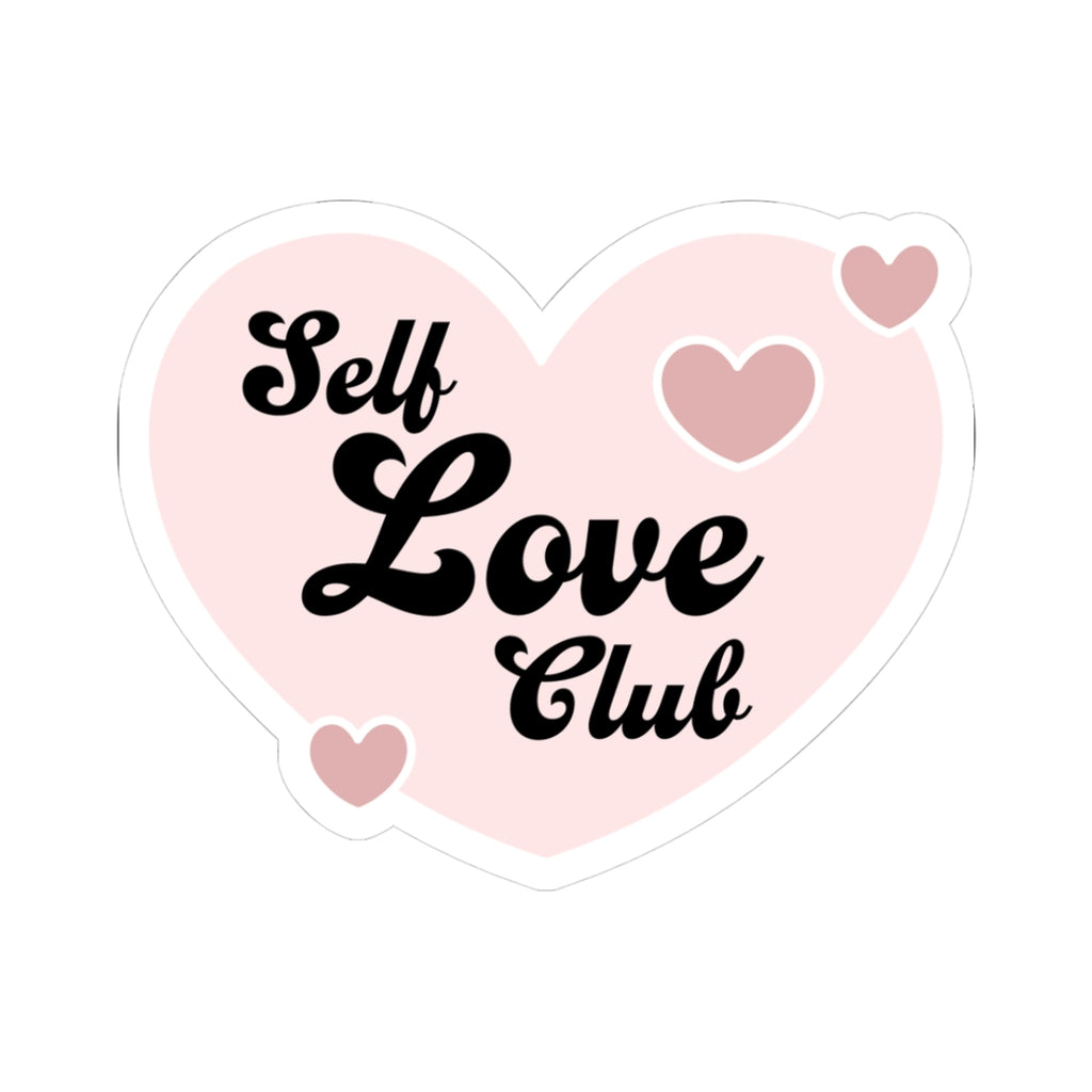 Self Love Club Heart Sticker — Pink Kiss-Cut Vinyl Sticker for Laptops, Water Bottles & Journals