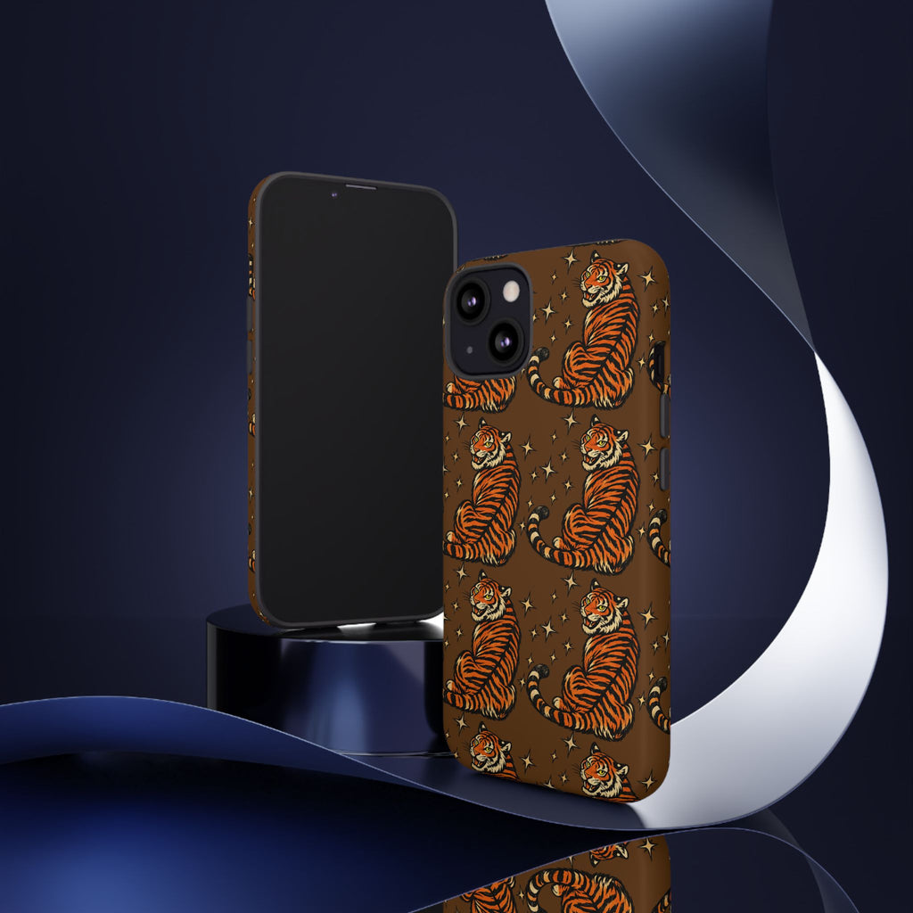 Tiger Pattern Phone Case — Retro Brown Vintage Tiger Print Tough Case