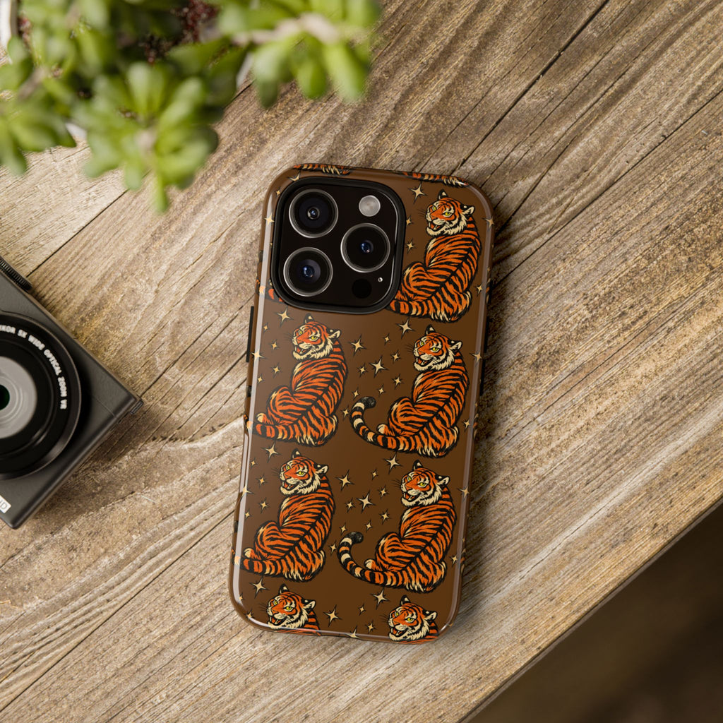Tiger Pattern Phone Case — Retro Brown Vintage Tiger Print Tough Case