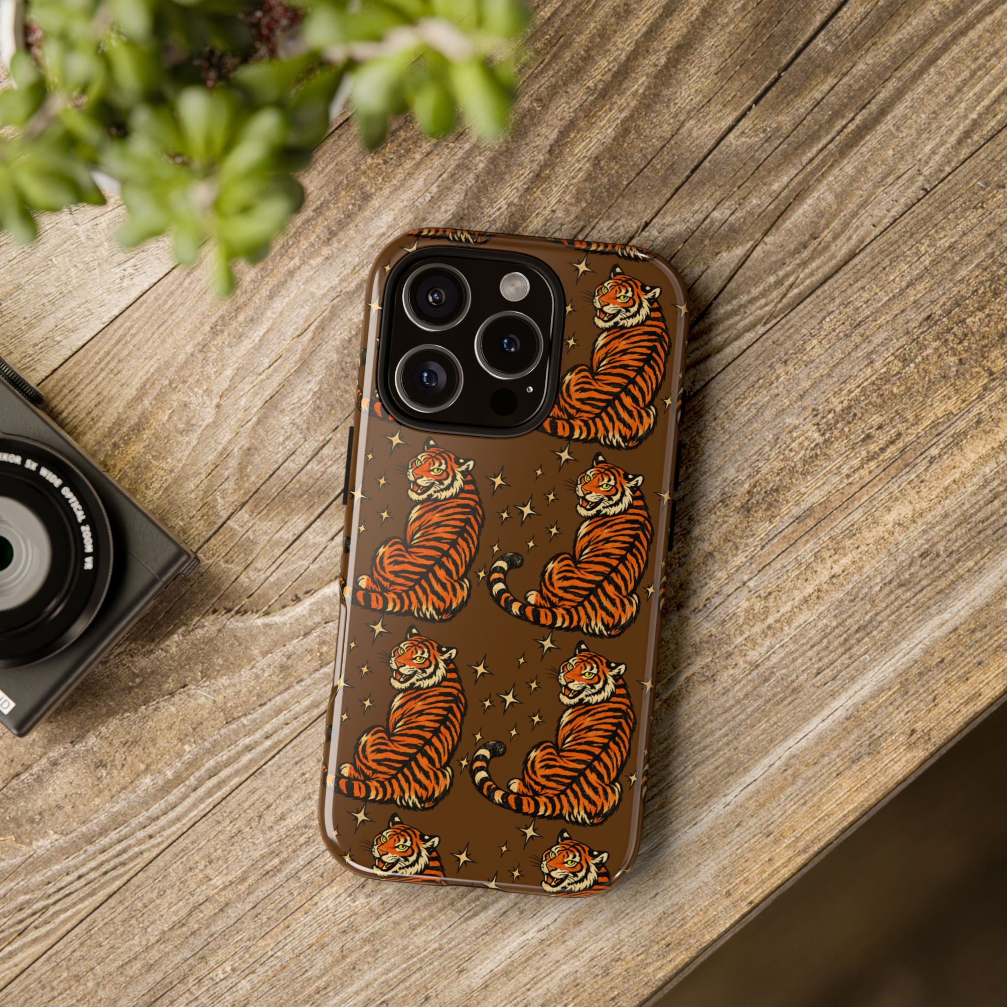 Tiger Pattern Phone Case — Retro Brown Vintage Tiger Print Tough Case