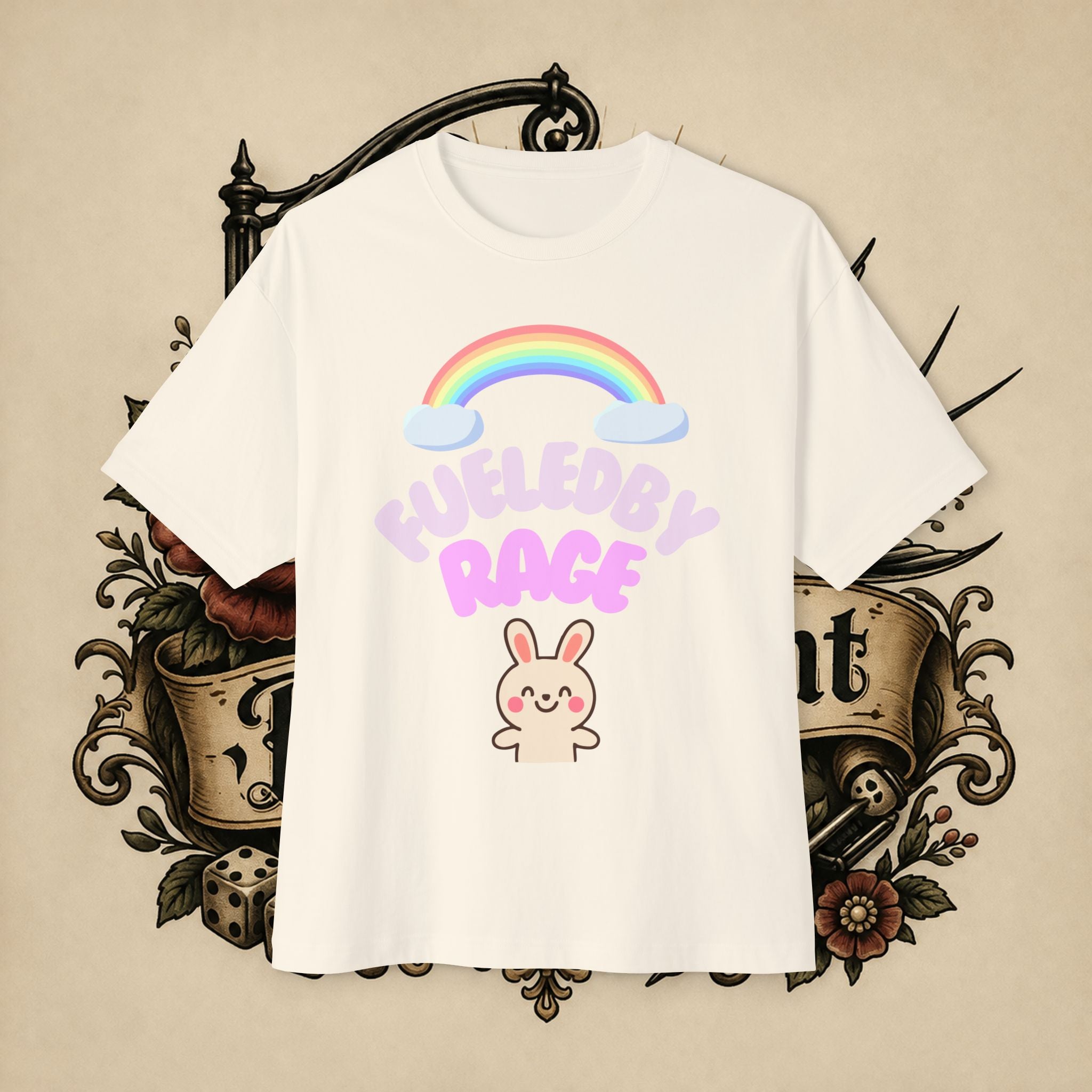 Fueled by Rage Tee | Cute Bunny Rainbow Illustration