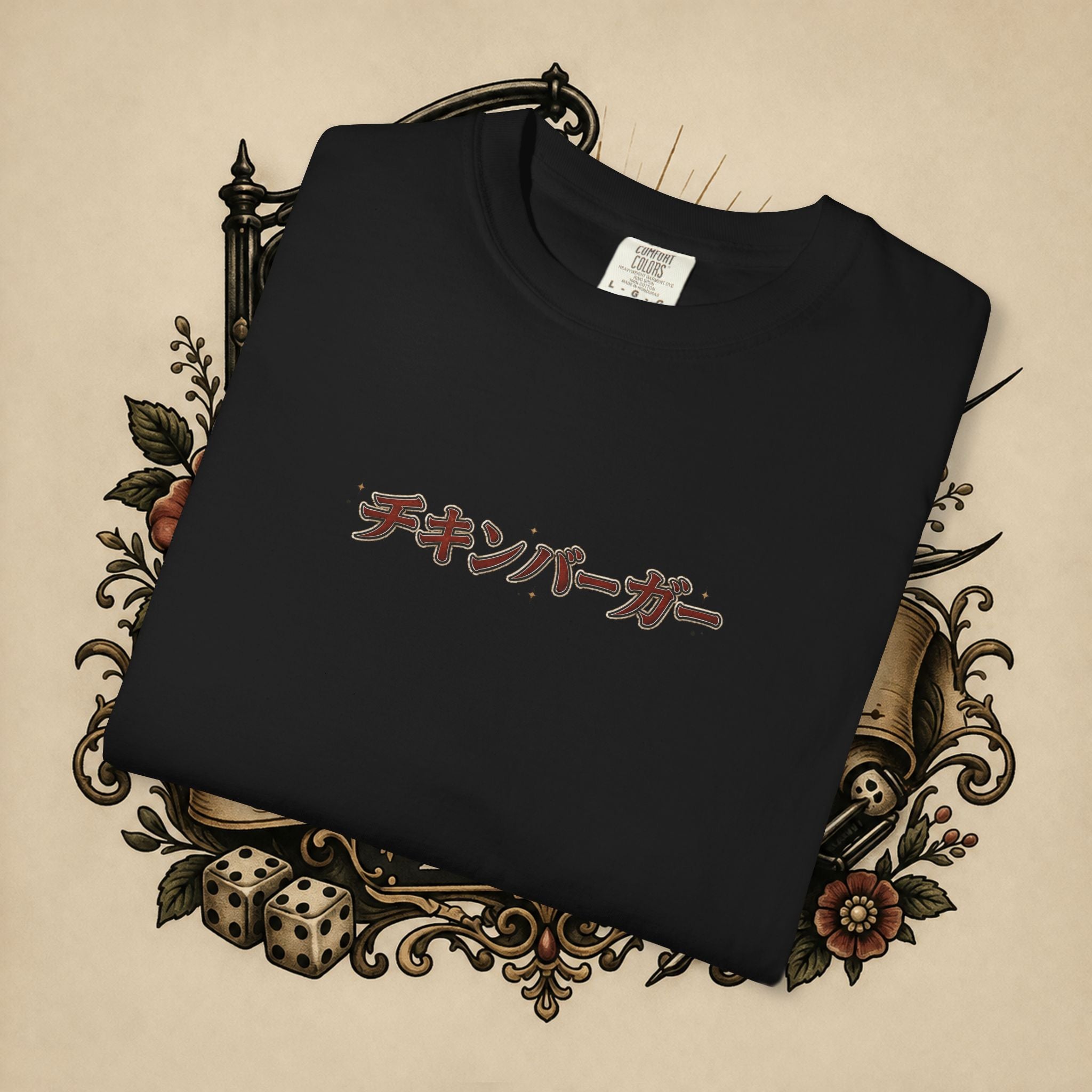 Japanese Text & Oni Mask T-shirt | Samurai Tattoo Back Print