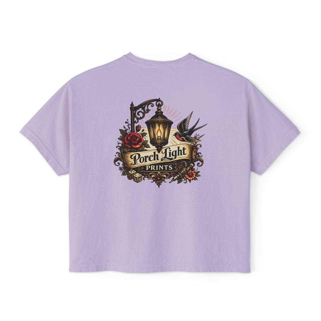 Women's Boxy Tee — Vintage Lantern & Cat Graphic T-Shirt