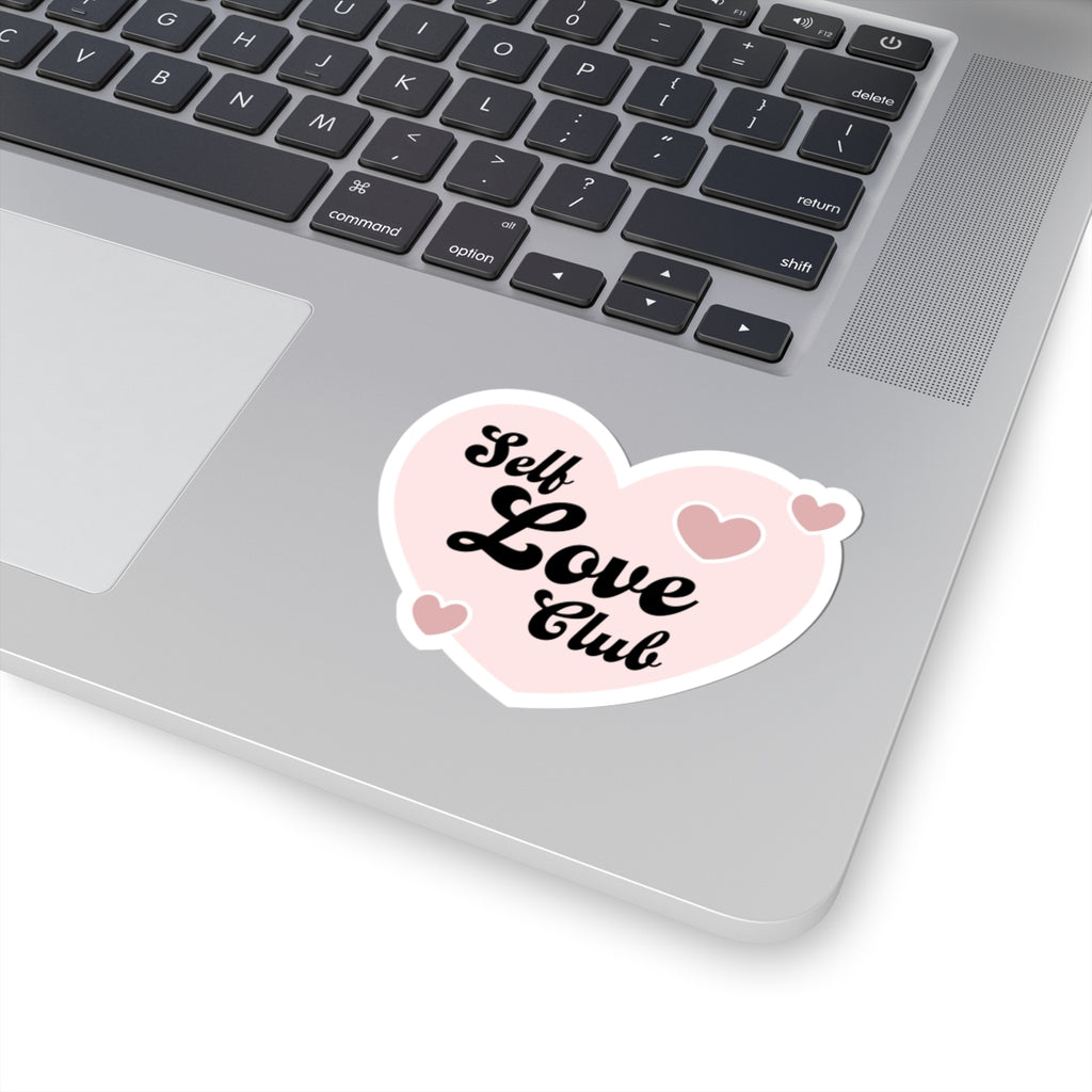 Self Love Club Heart Sticker — Pink Kiss-Cut Vinyl Sticker for Laptops, Water Bottles & Journals