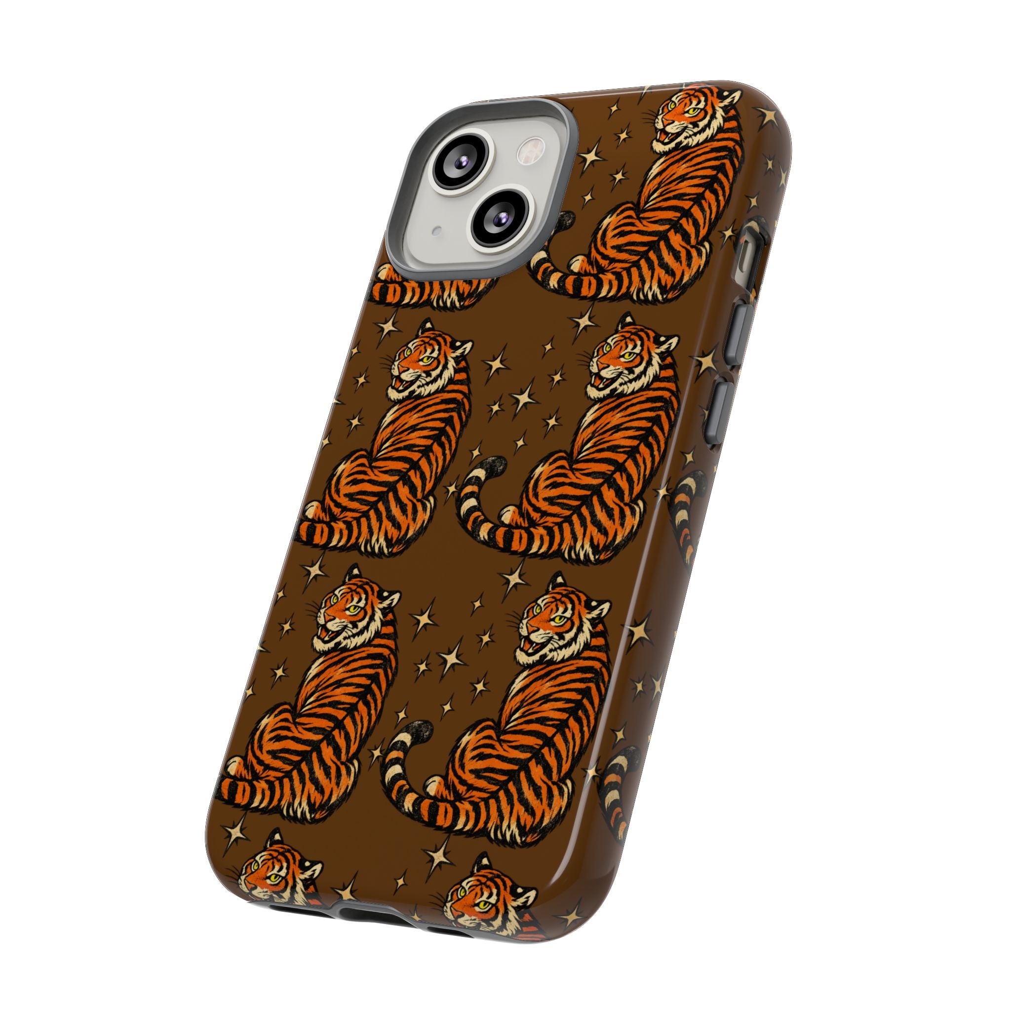 Tiger Pattern Phone Case — Retro Brown Vintage Tiger Print Tough Case