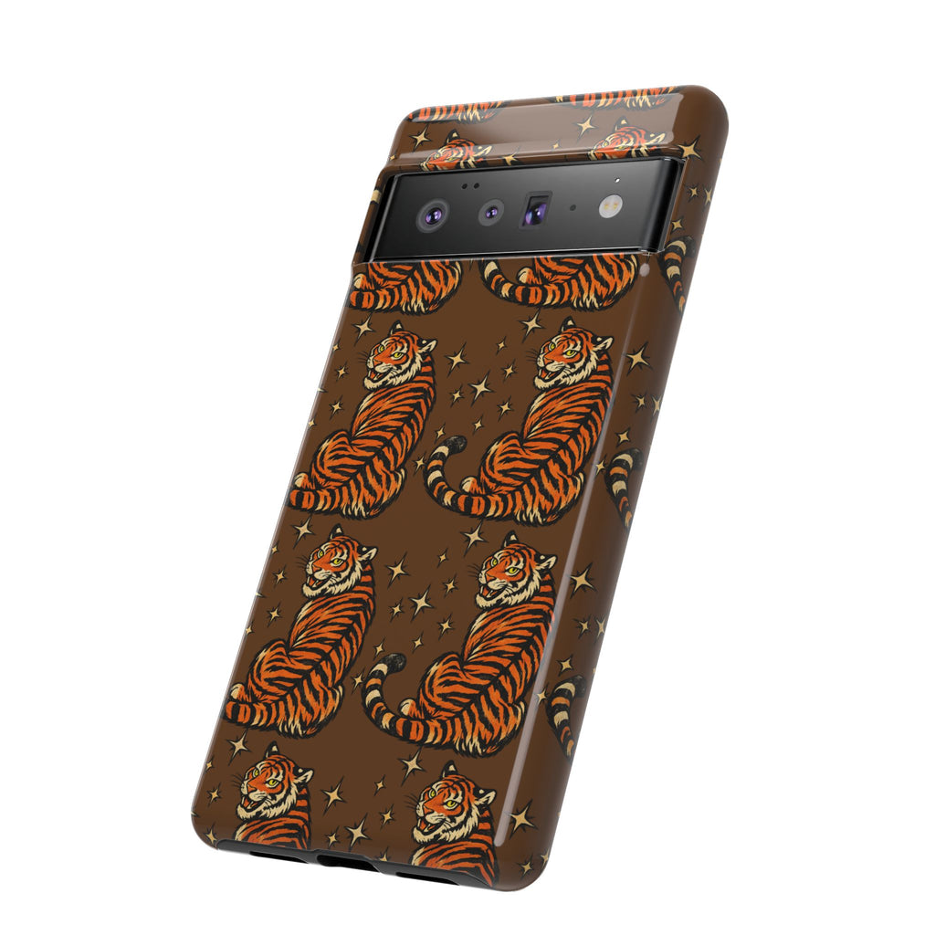 Tiger Pattern Phone Case — Retro Brown Vintage Tiger Print Tough Case