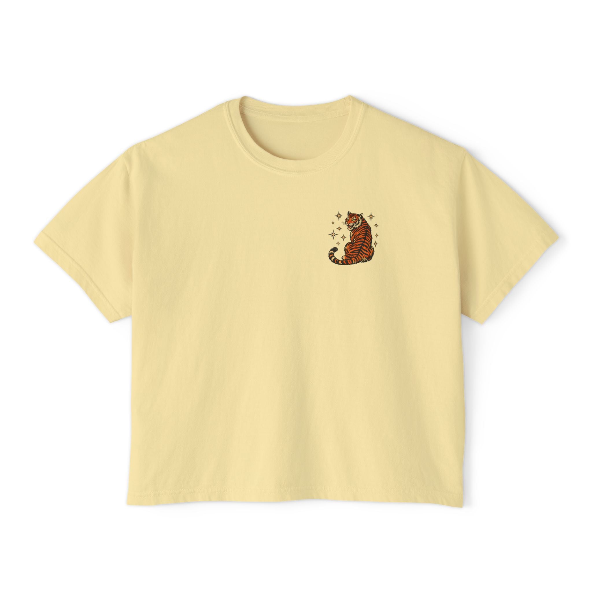 Women's Boxy Tee — Vintage Lantern & Cat Graphic T-Shirt