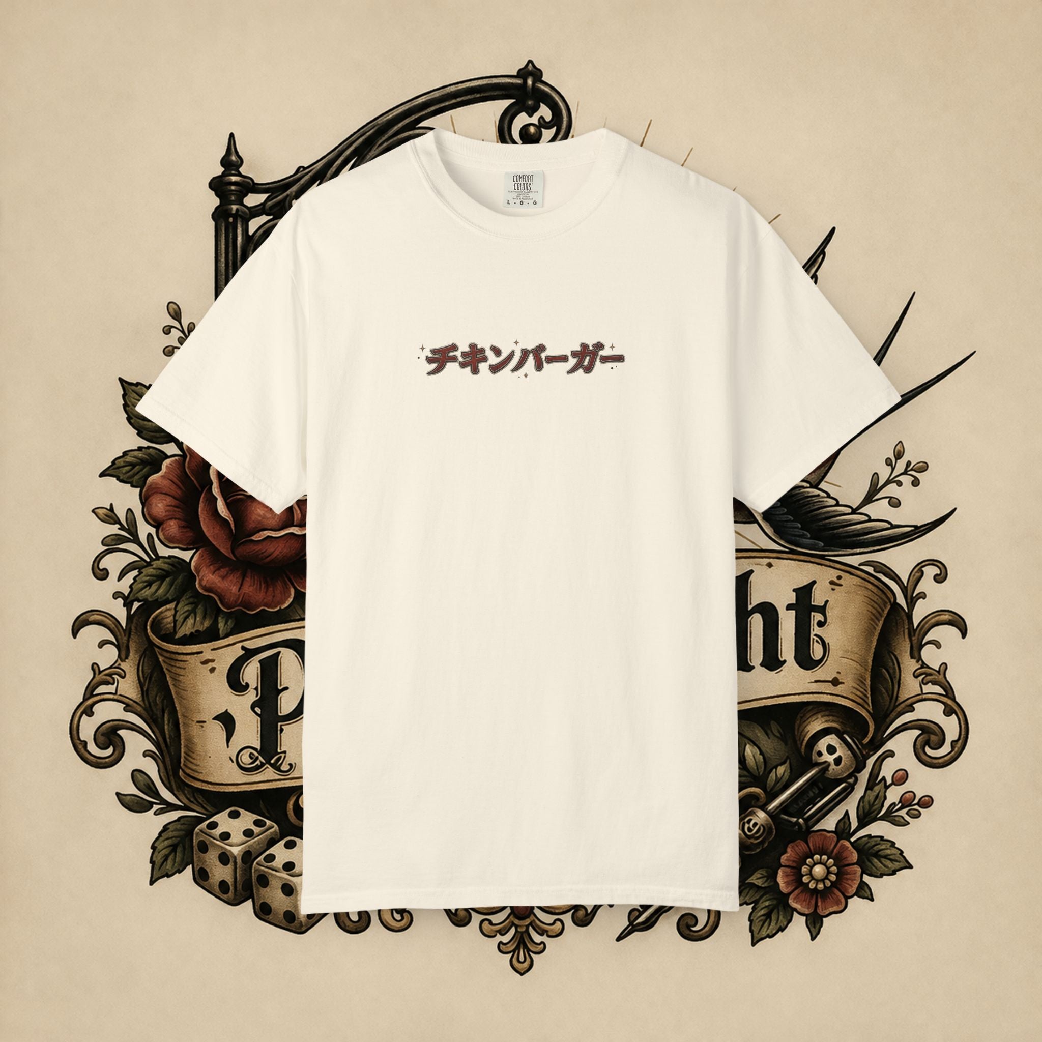 Japanese Text & Oni Mask T-shirt | Samurai Tattoo Back Print