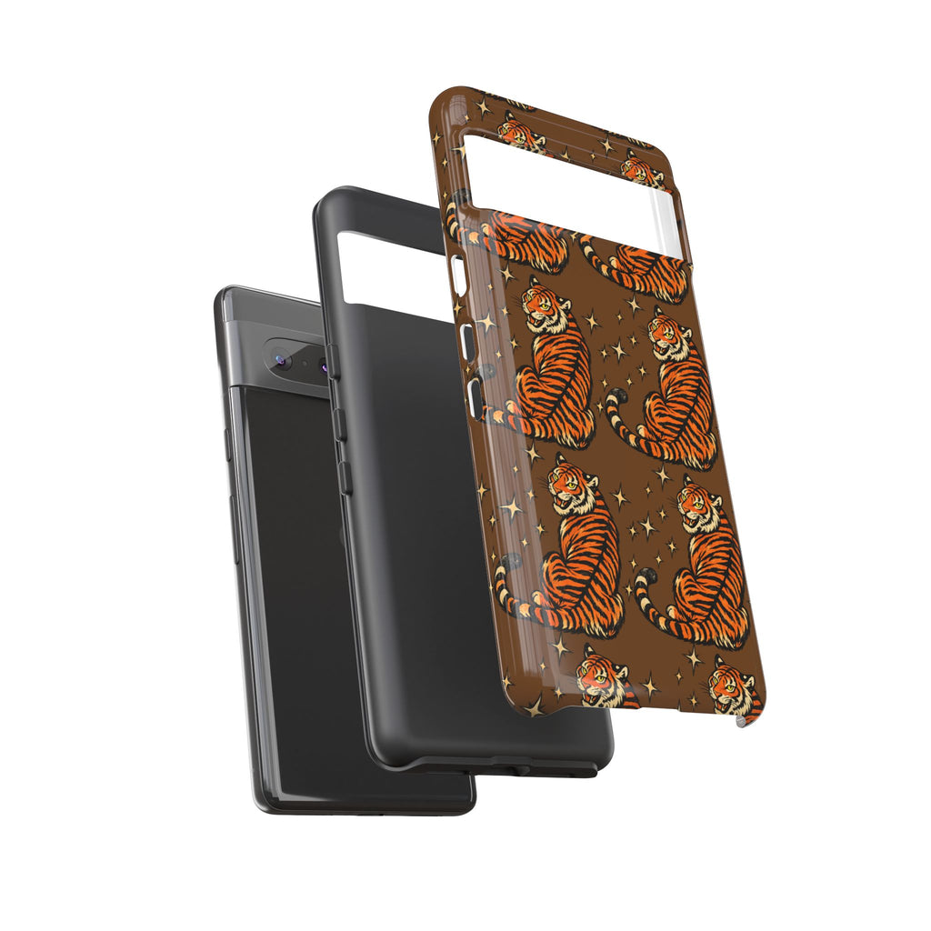 Tiger Pattern Phone Case — Retro Brown Vintage Tiger Print Tough Case