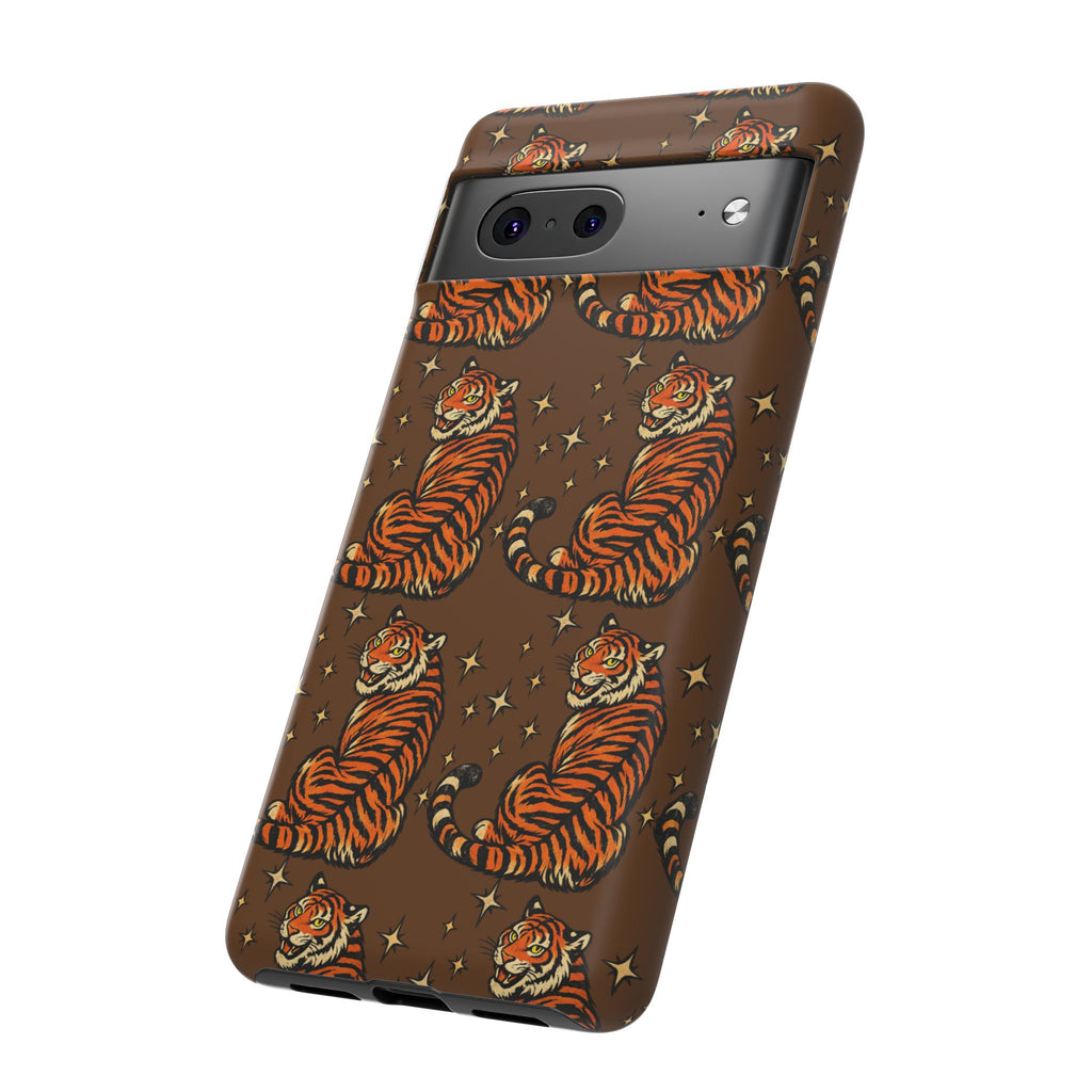 Tiger Pattern Phone Case — Retro Brown Vintage Tiger Print Tough Case