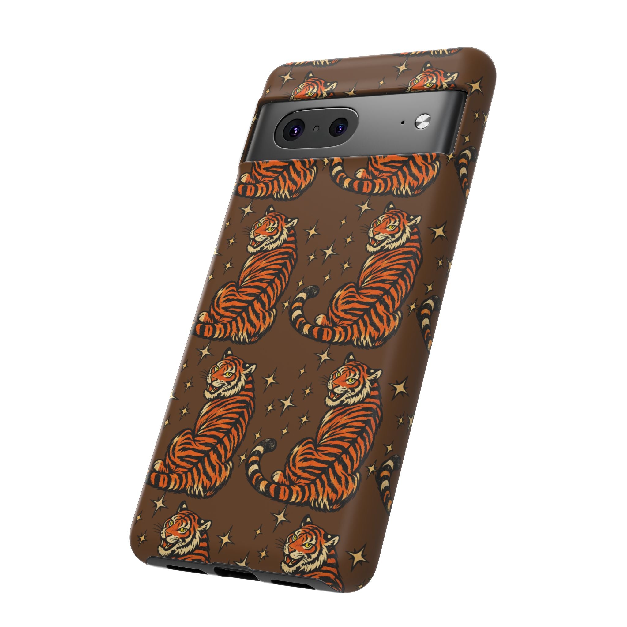Tiger Pattern Phone Case — Retro Brown Vintage Tiger Print Tough Case