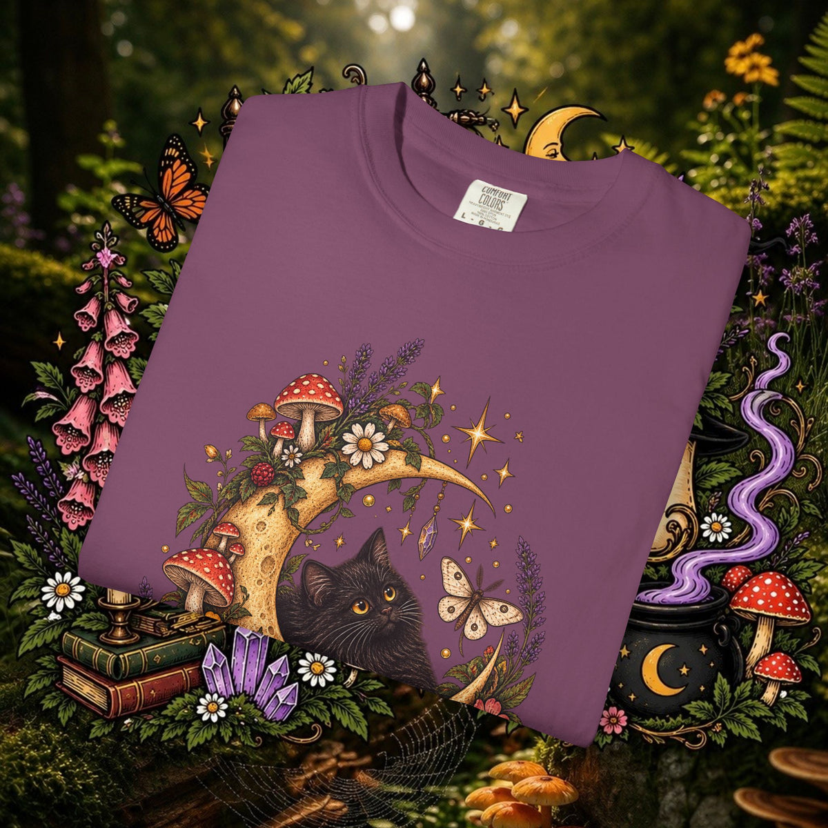 Moonlit Black Cat Oversized T-Shirt