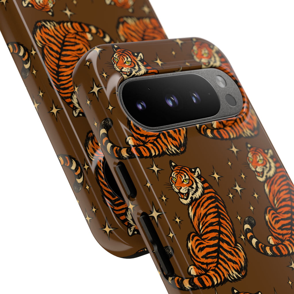 Tiger Pattern Phone Case — Retro Brown Vintage Tiger Print Tough Case
