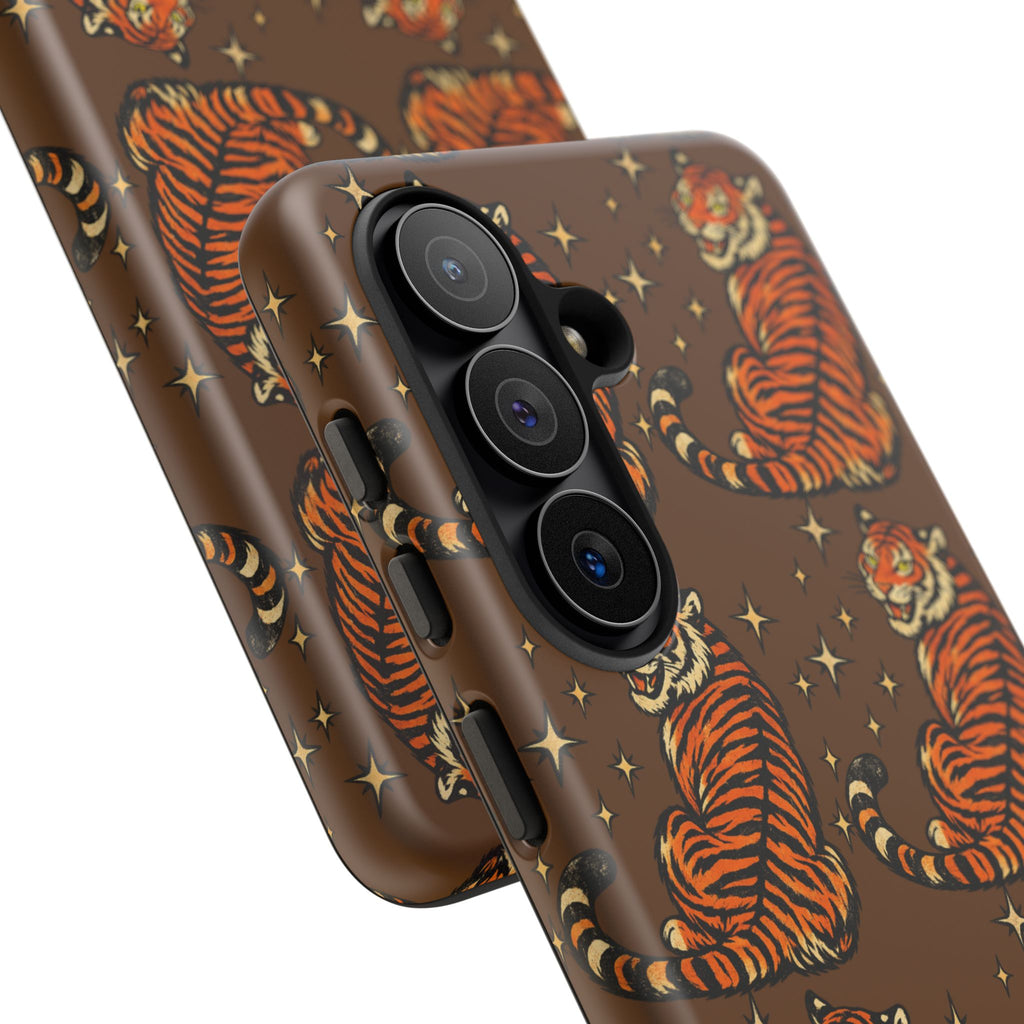Tiger Pattern Phone Case — Retro Brown Vintage Tiger Print Tough Case