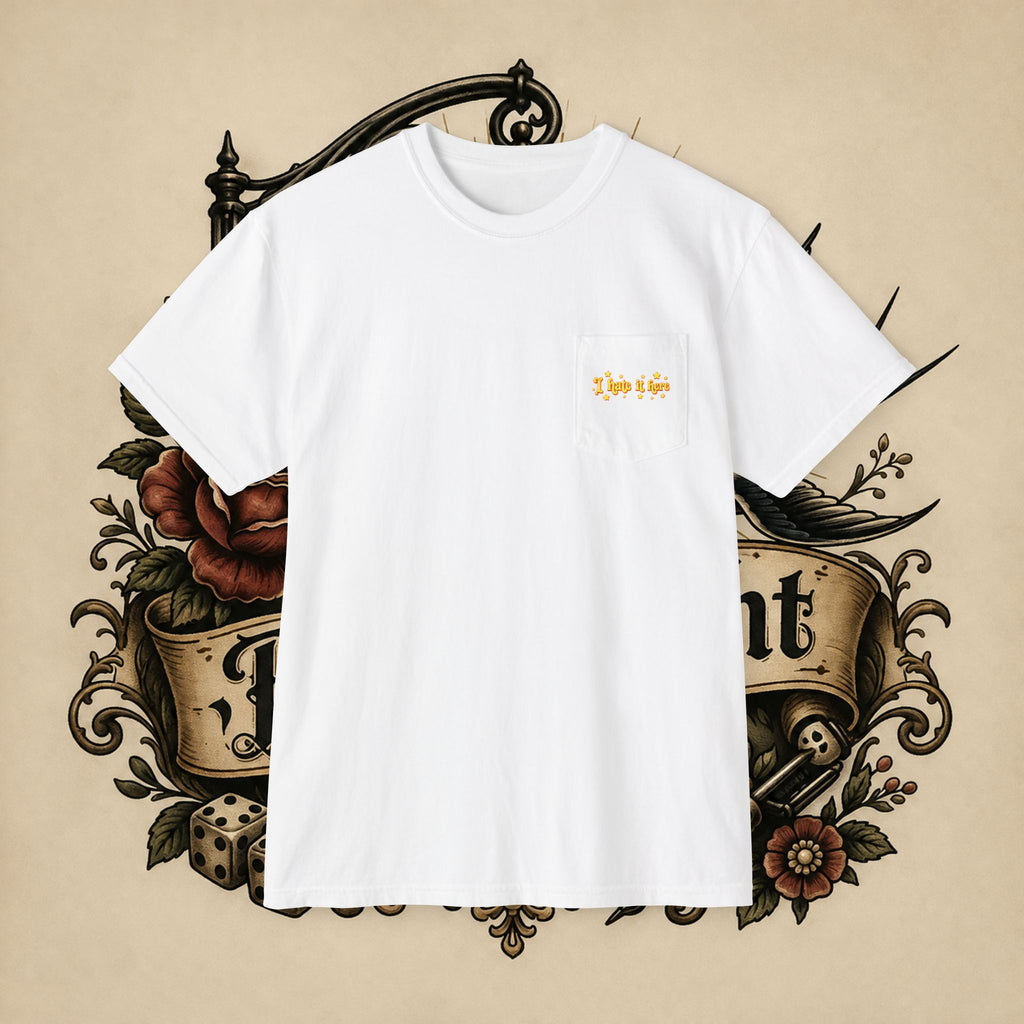 I Hate It Here T-Shirt | Pocket Tee with Retro Yellow Script & Stars