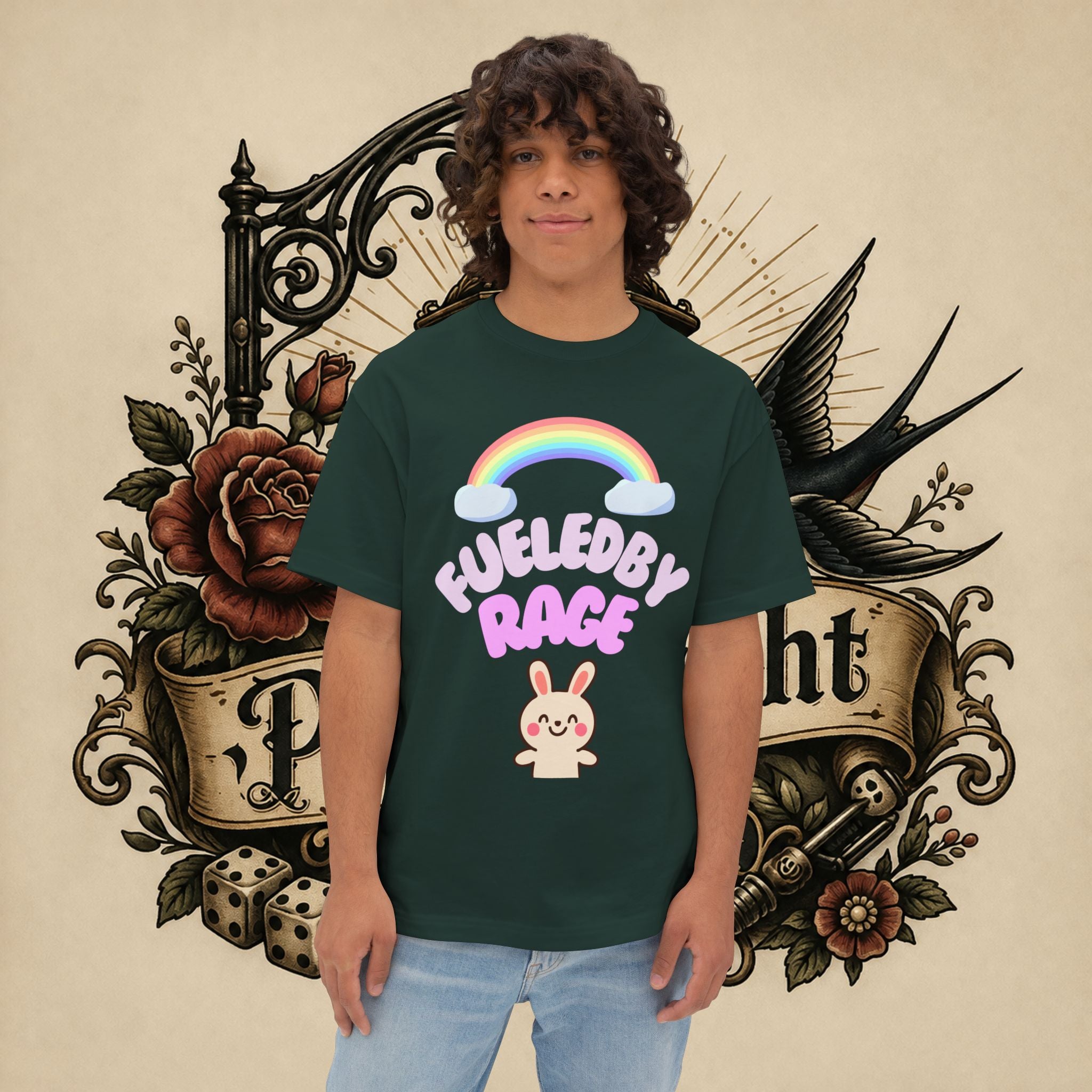 Fueled by Rage Tee | Cute Bunny Rainbow Illustration