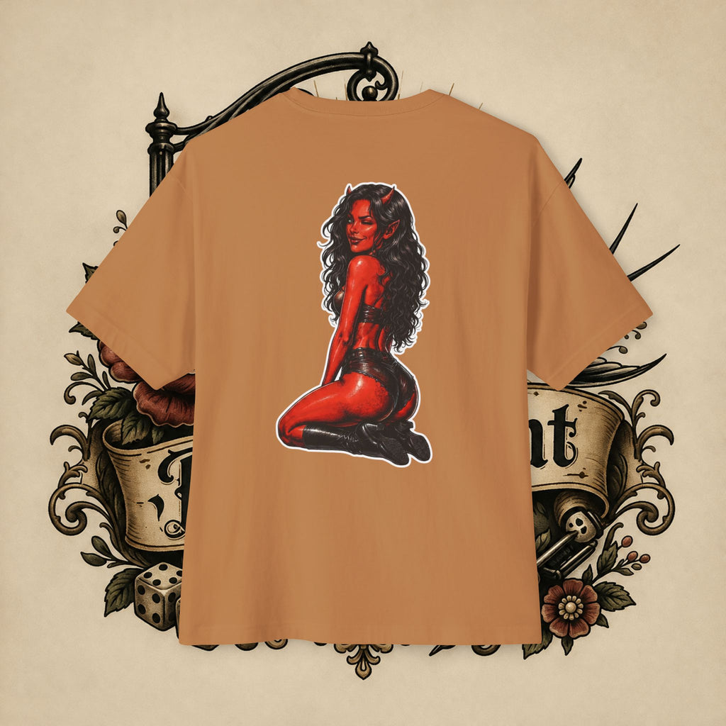 Devil Girl Graphic Tee — "He Told Me No" Oversized Boxy T-Shirt