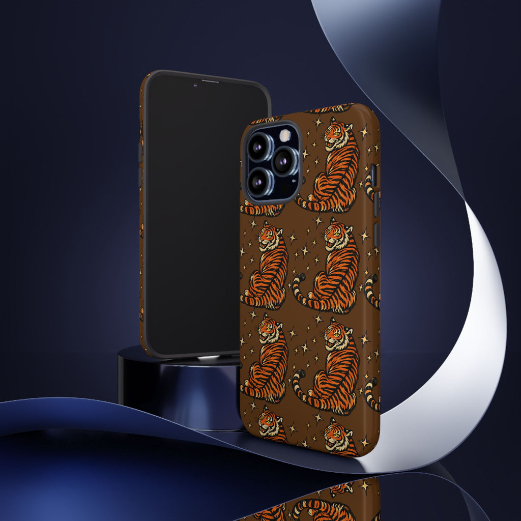 Tiger Pattern Phone Case — Retro Brown Vintage Tiger Print Tough Case