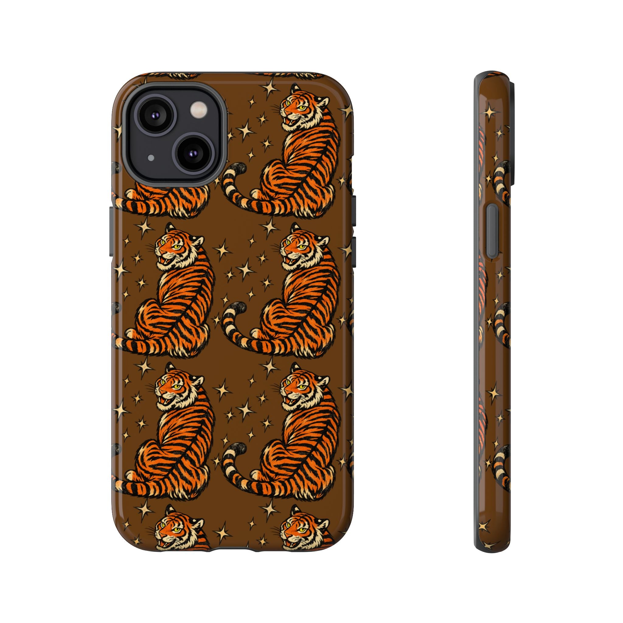 Tiger Pattern Phone Case — Retro Brown Vintage Tiger Print Tough Case