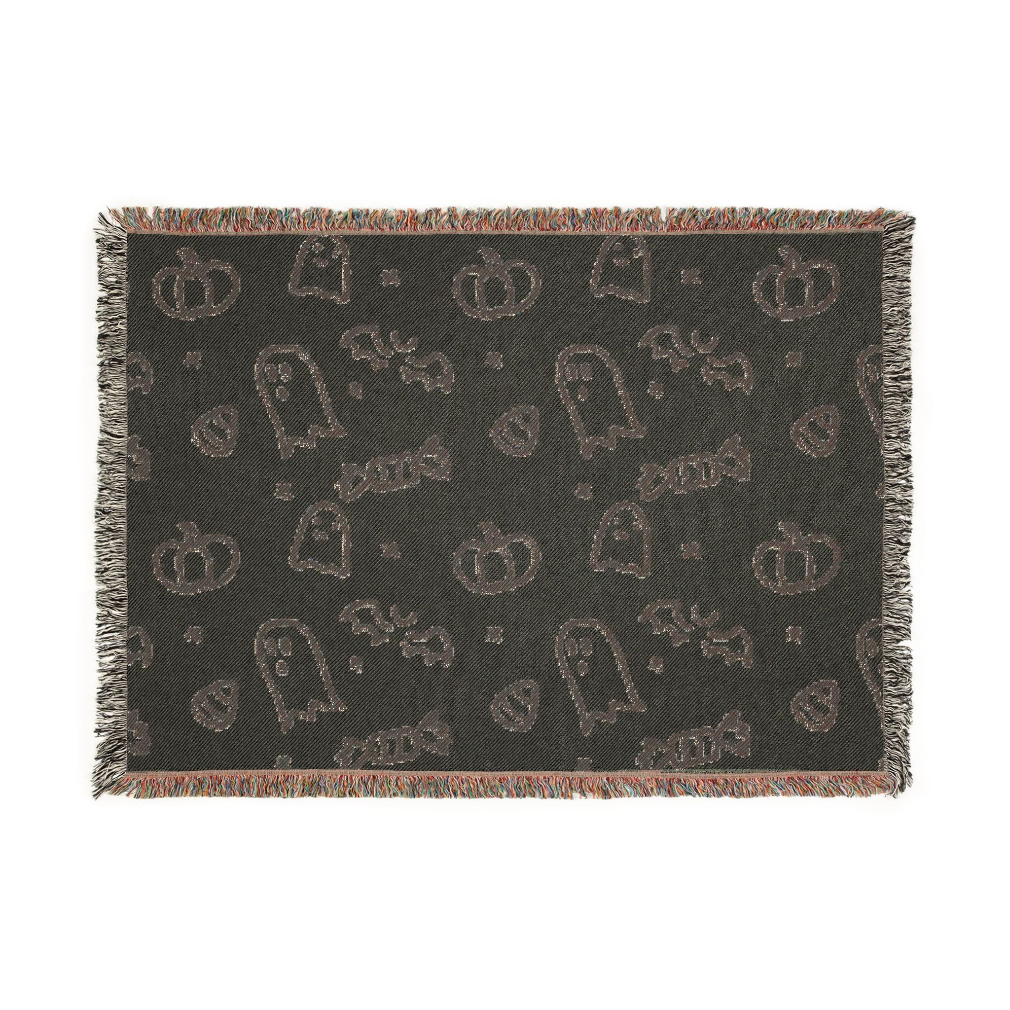 Halloween Doodle Ghosts & Pumpkins Woven Blanket — Cozy Spooky Throw for Fall Decor