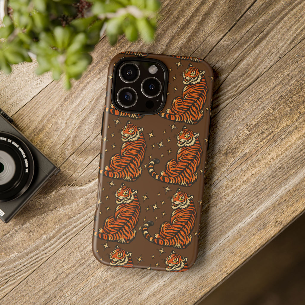 Tiger Pattern Phone Case — Retro Brown Vintage Tiger Print Tough Case