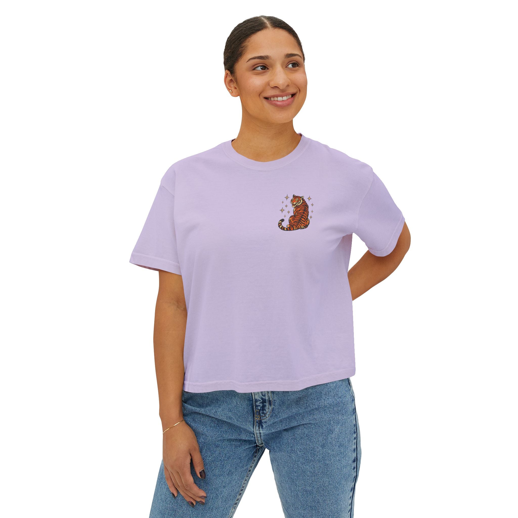 Women's Boxy Tee — Vintage Lantern & Cat Graphic T-Shirt