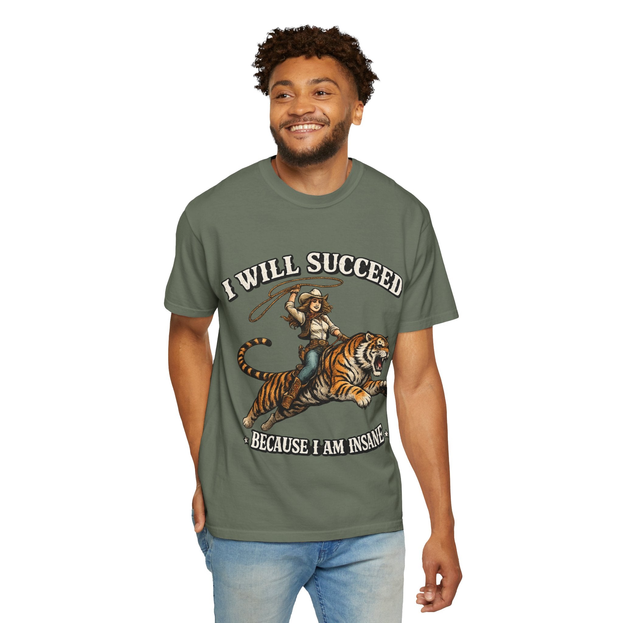 I Will Succeed Tiger T-Shirt — Bold Vintage Rider Graphic Tee