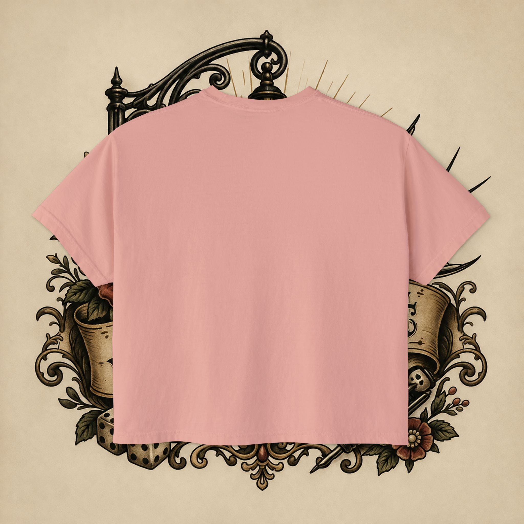 Women's Boxy Tee — Red Devil Girl Graphic "He Told Me No"