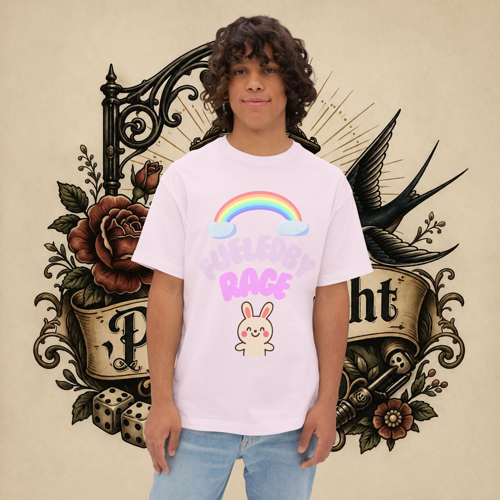 Fueled by Rage Tee | Cute Bunny Rainbow Illustration