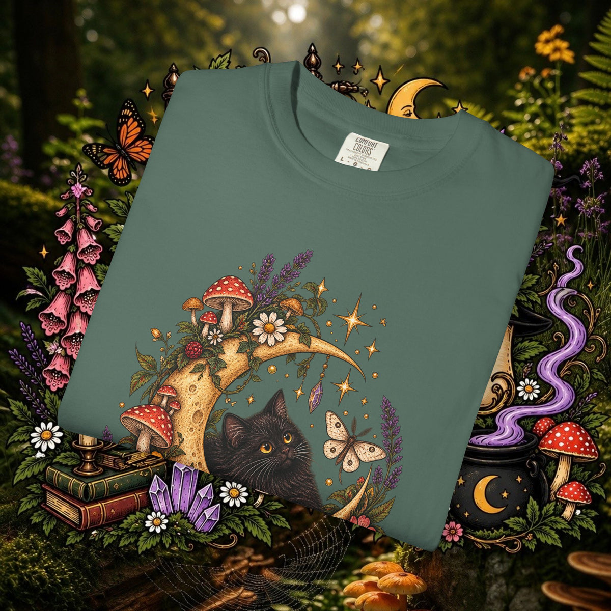 Moonlit Black Cat Oversized T-Shirt