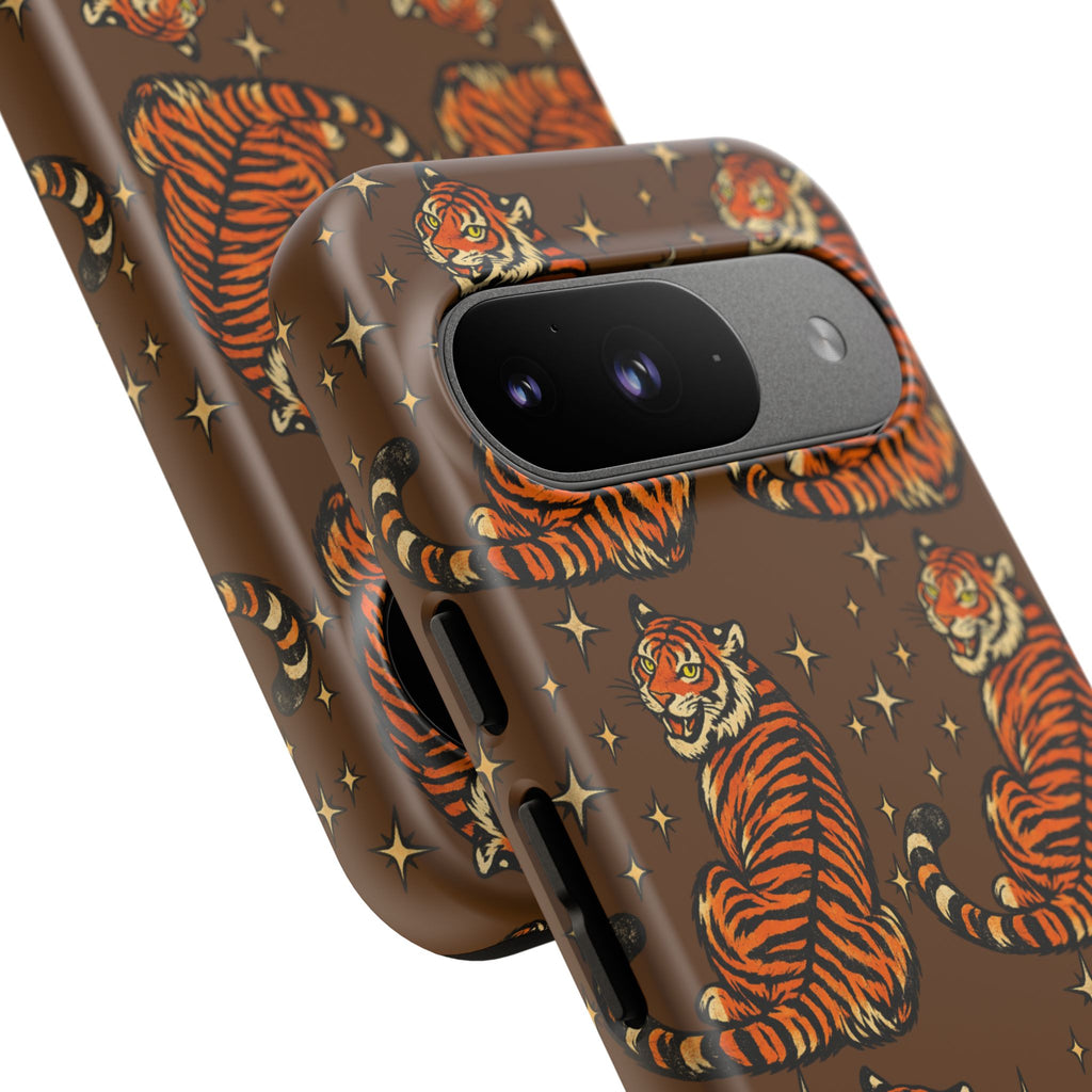Tiger Pattern Phone Case — Retro Brown Vintage Tiger Print Tough Case
