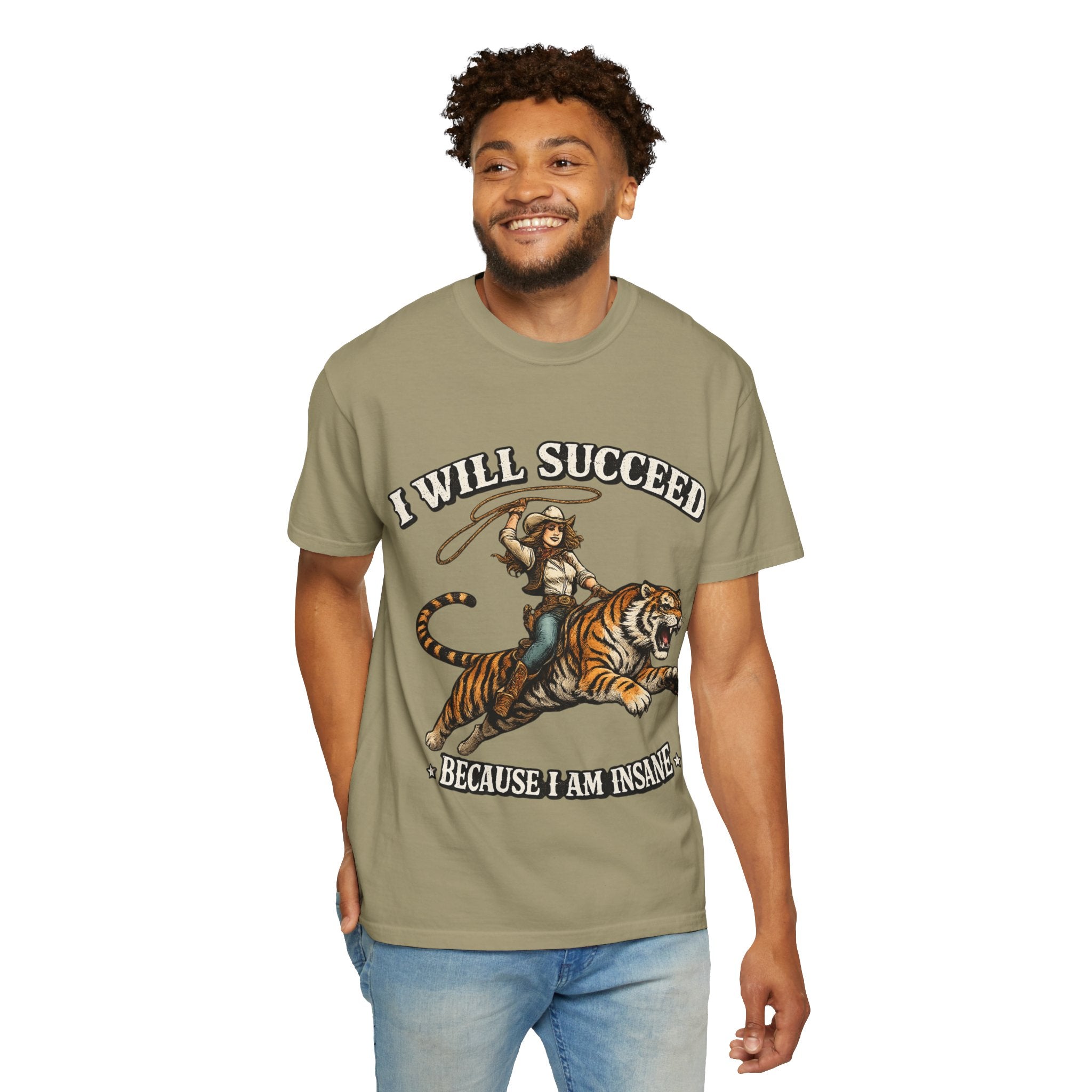 I Will Succeed Tiger T-Shirt — Bold Vintage Rider Graphic Tee