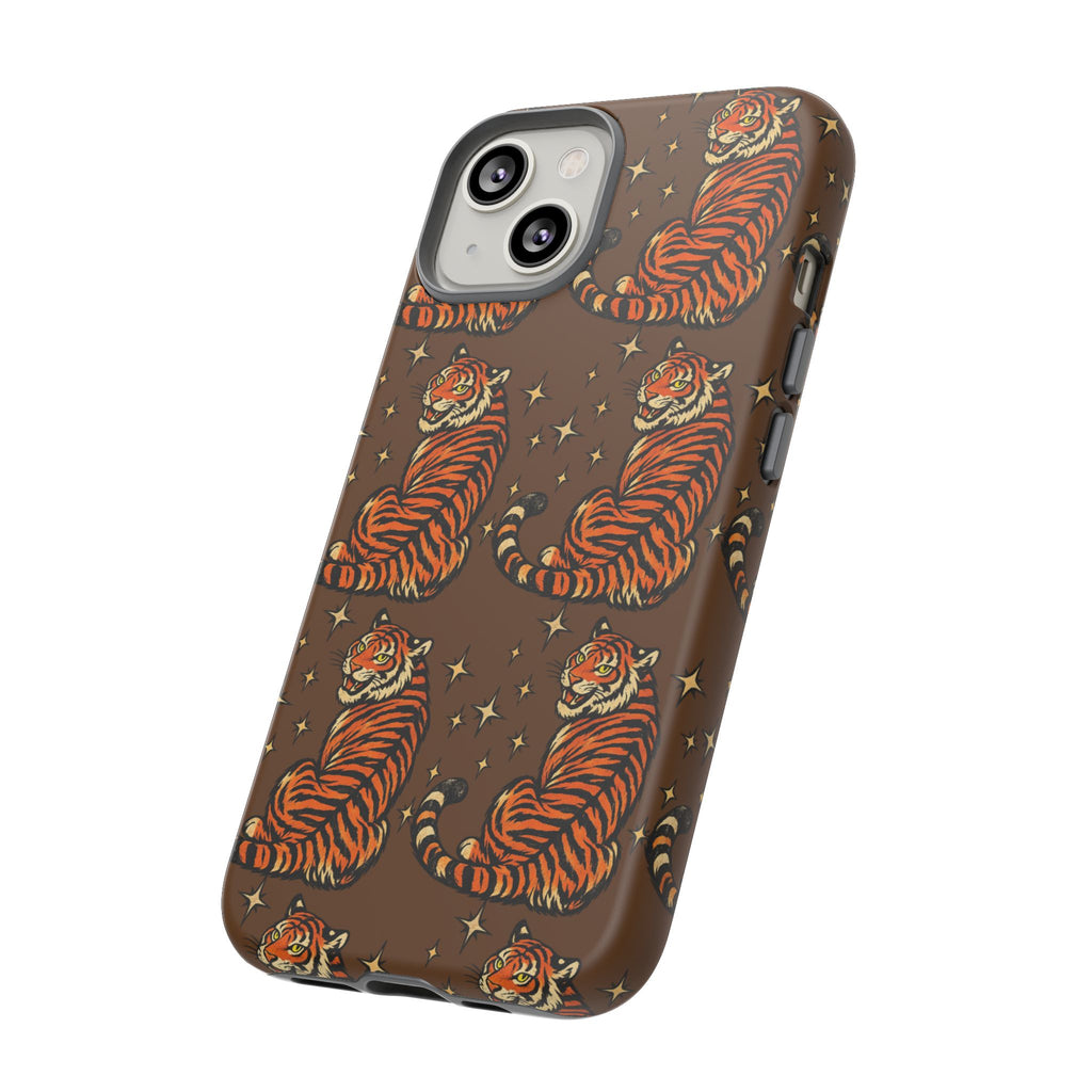Tiger Pattern Phone Case — Retro Brown Vintage Tiger Print Tough Case