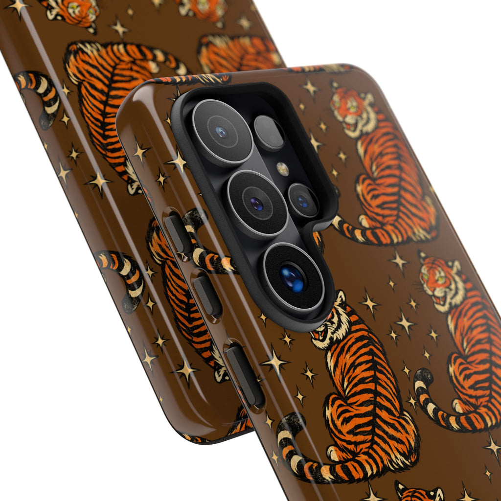 Tiger Pattern Phone Case — Retro Brown Vintage Tiger Print Tough Case