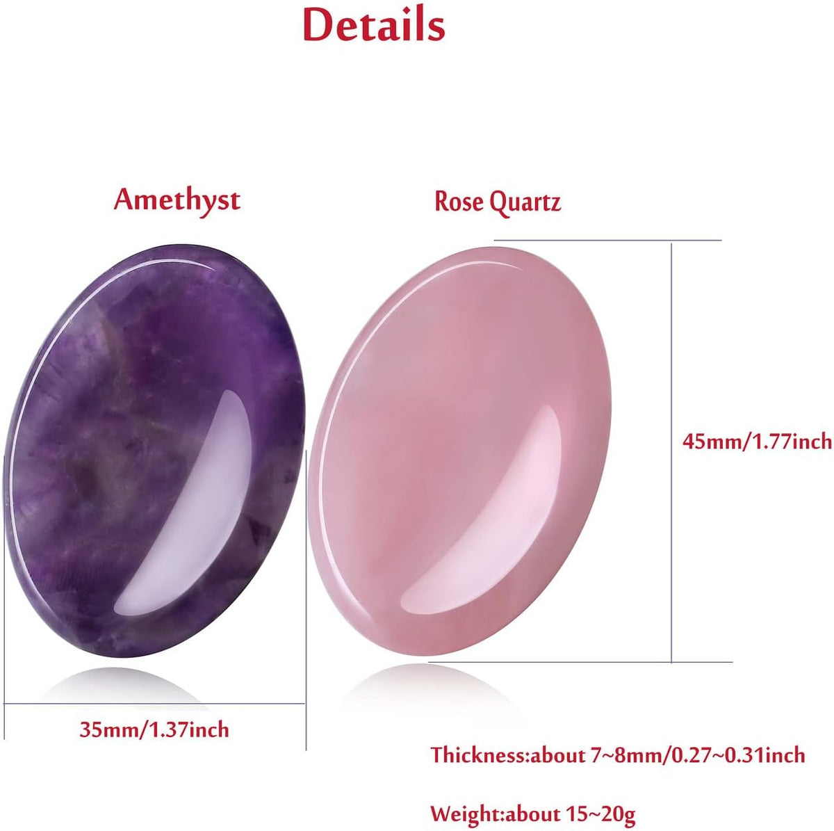Thumb Worry Stones for Anxiety Stress Relief Items Healing Crystals Natural Amethyst Rose Quartz Crystal Palm Pocket Stone Gemstones Meditation Reiki Spiritual Gifts for Women Men 2PCS