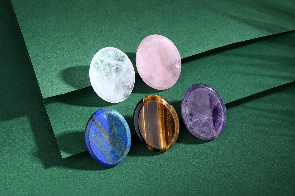 Thumb Worry Stones for Anxiety Stress Relief Items Healing Crystals Natural Amethyst Rose Quartz Crystal Palm Pocket Stone Gemstones Meditation Reiki Spiritual Gifts for Women Men 2PCS