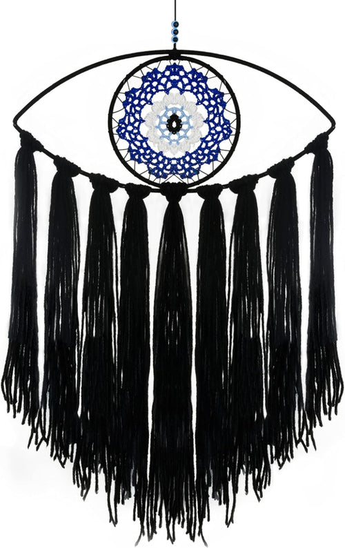 Black Evil Eye Dream Catcher, Wall Hanging for Witch Dark Decor | Gothic Wall Decorations, Halloween Decorations, Ornament Craft Gift (Black)